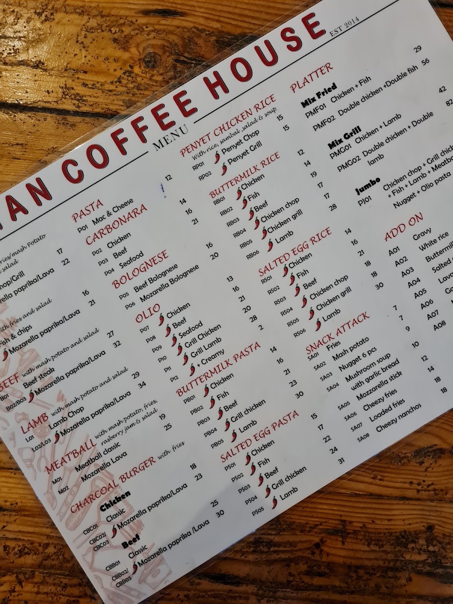 Tan Coffee House menu board