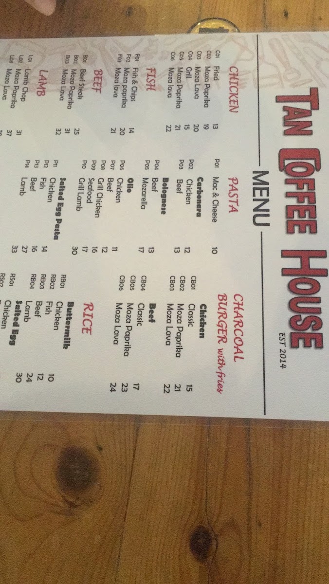 Tan Coffee House menu board