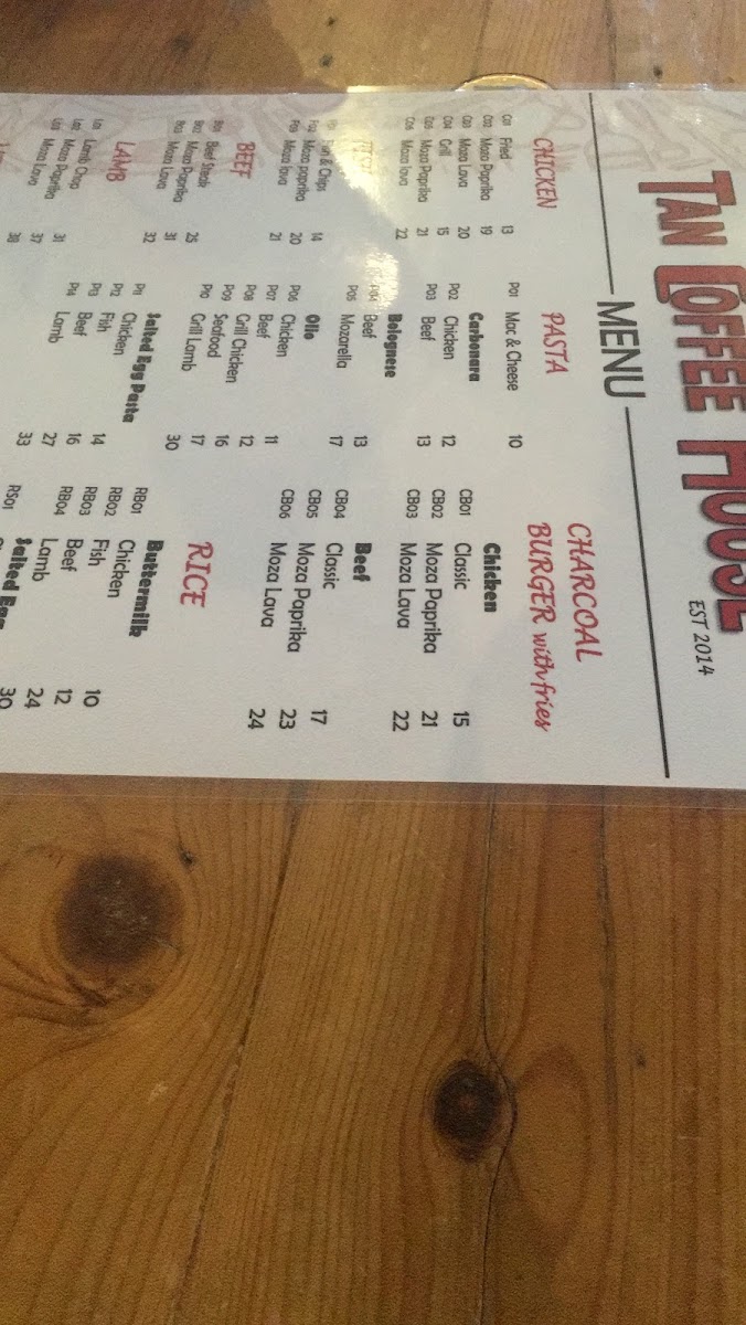 Tan Coffee House menu board