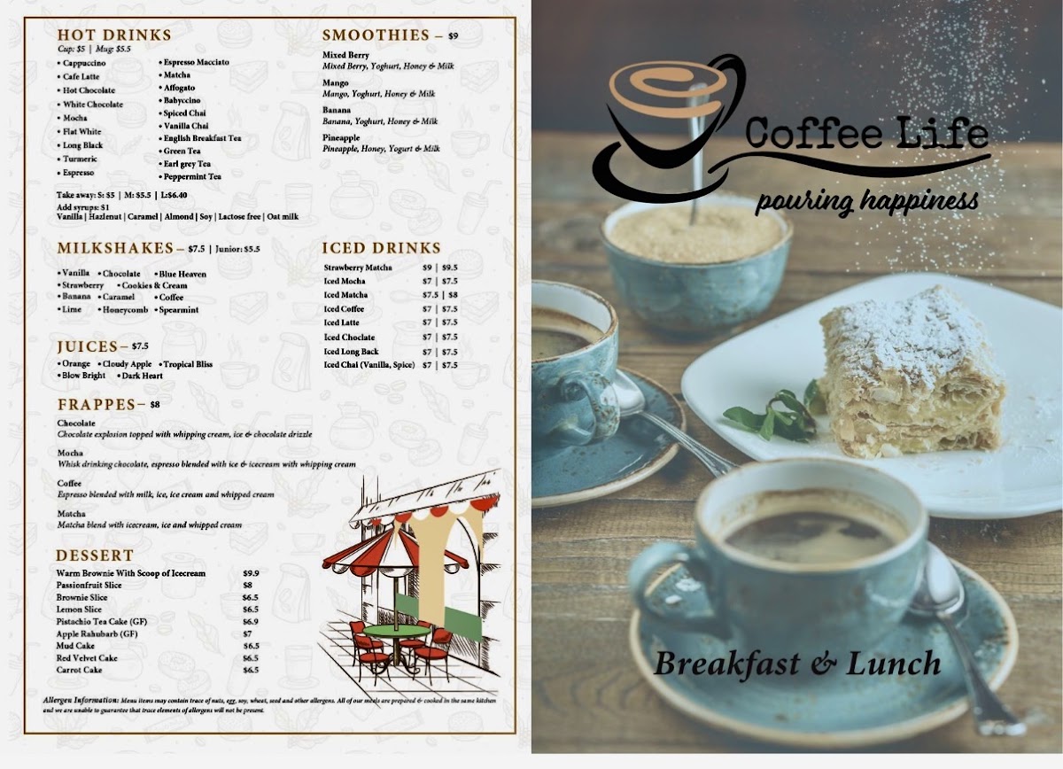 Coffee Life Trafalgar menu board