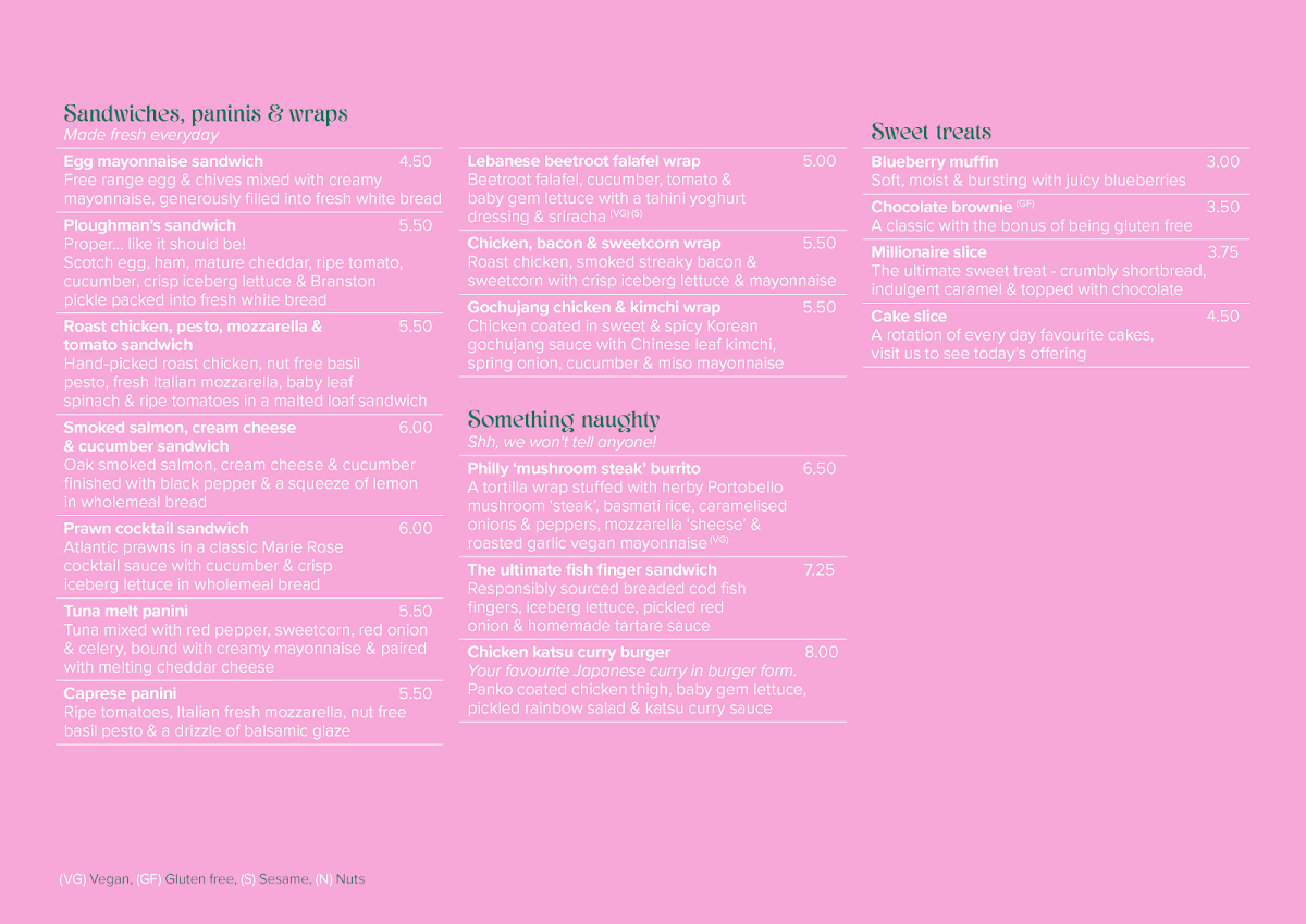 Bla Bla Café menu board