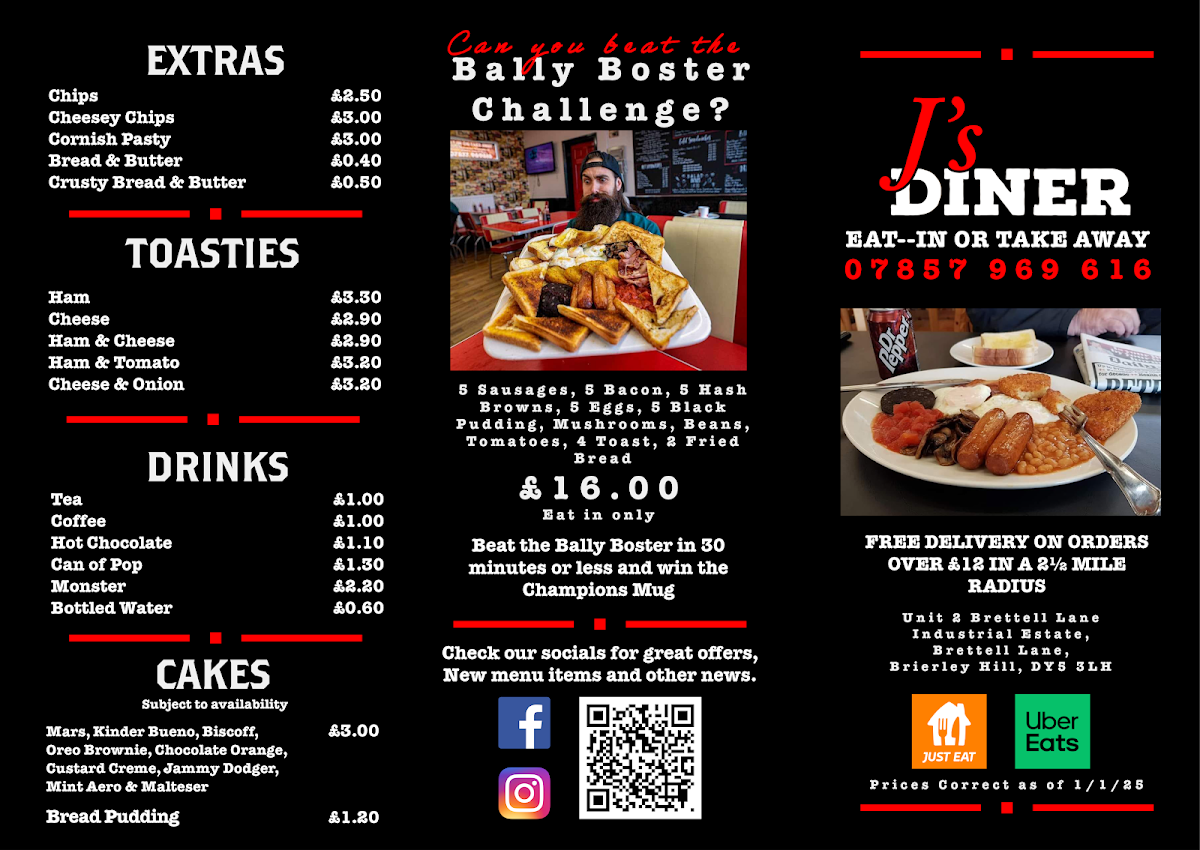 J's Diner menu board