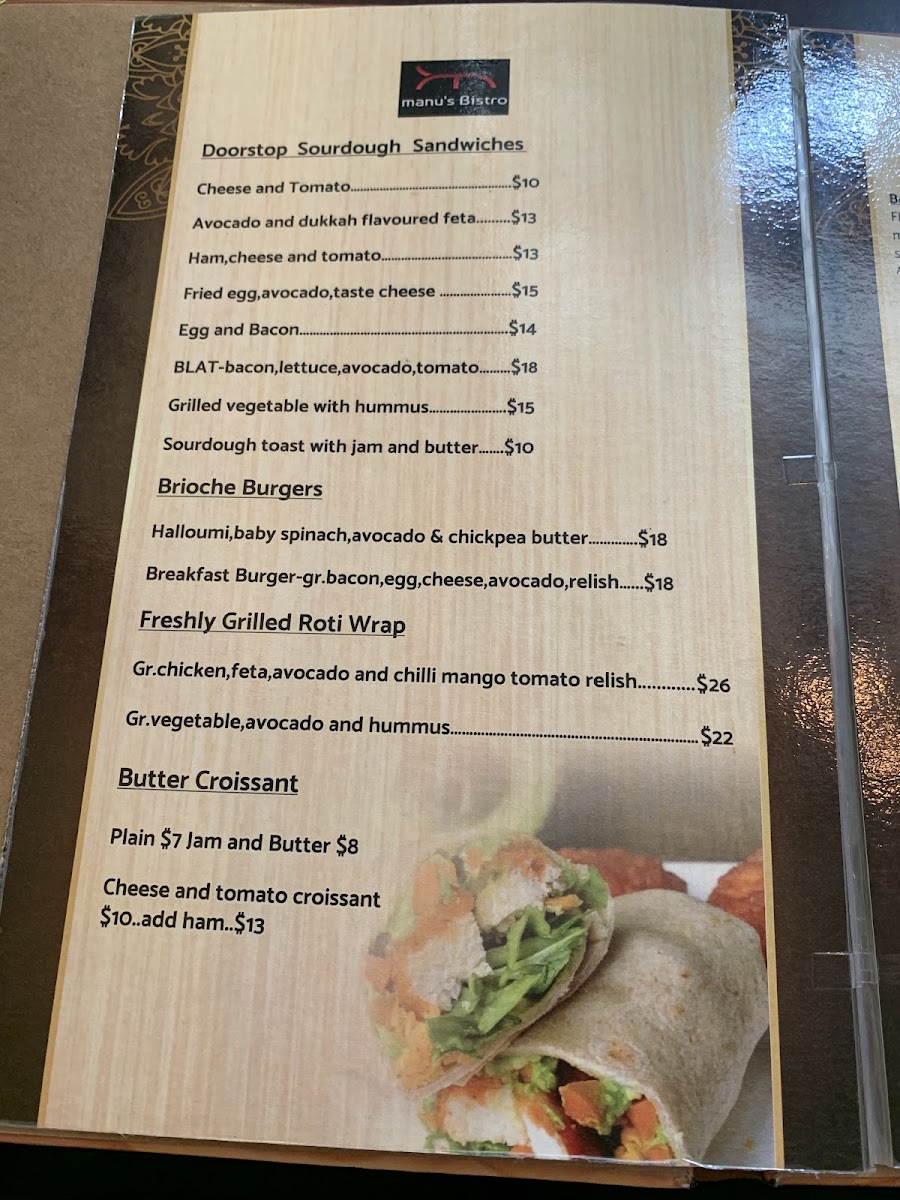 Manu's cafe and restaurant menu board
