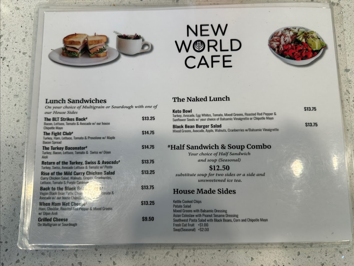 New World Cafe Durham menu board