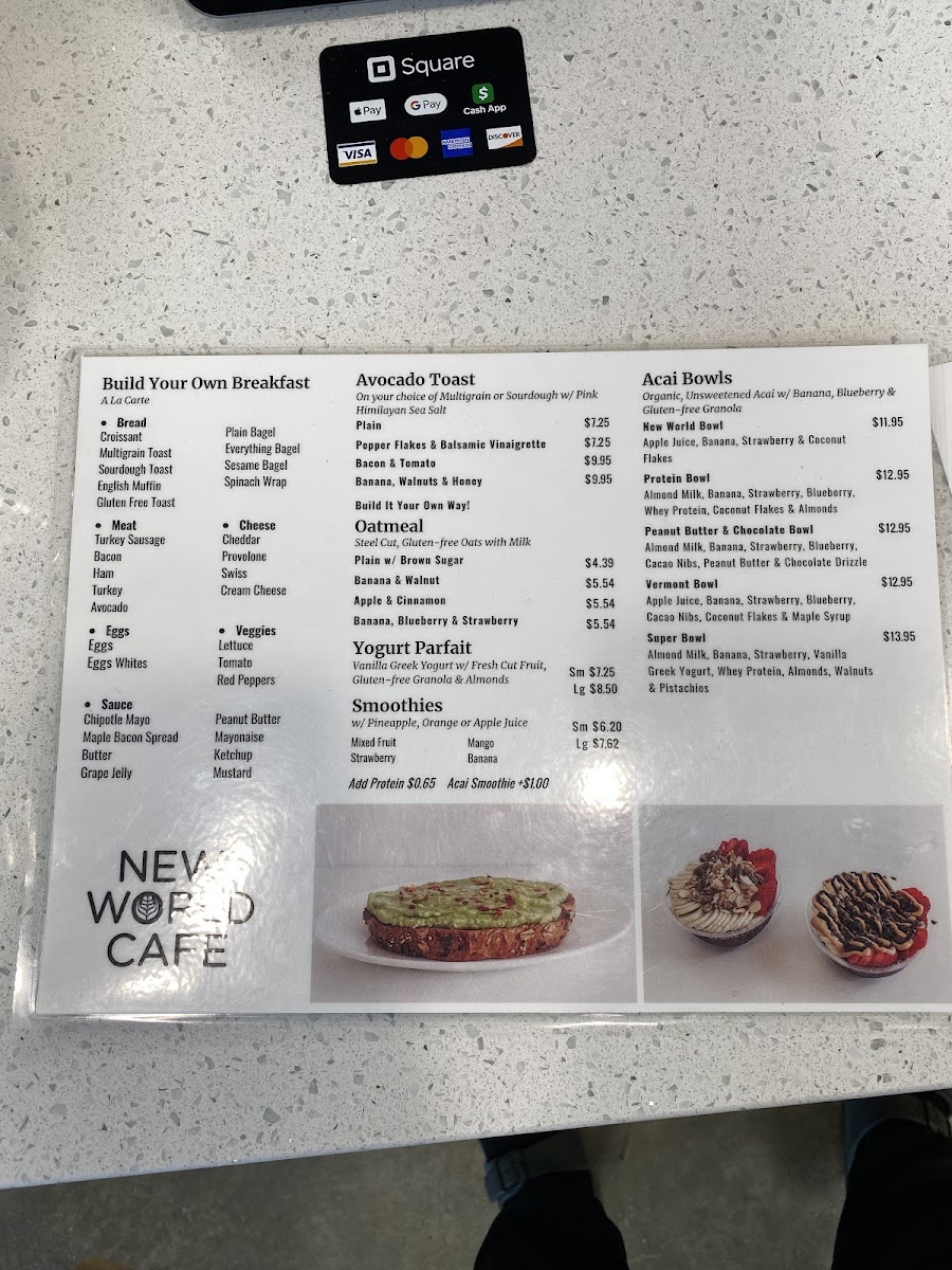 New World Cafe Durham menu board