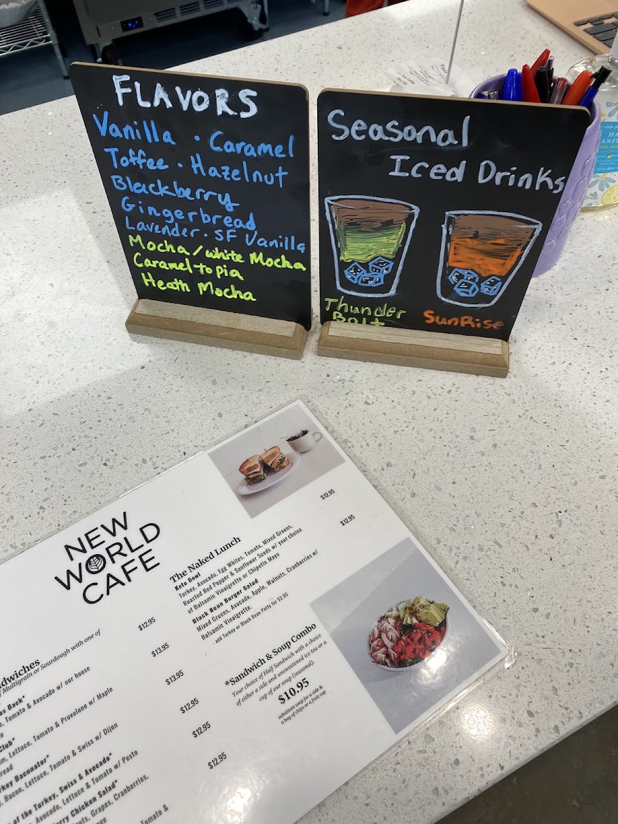 New World Cafe Durham menu board