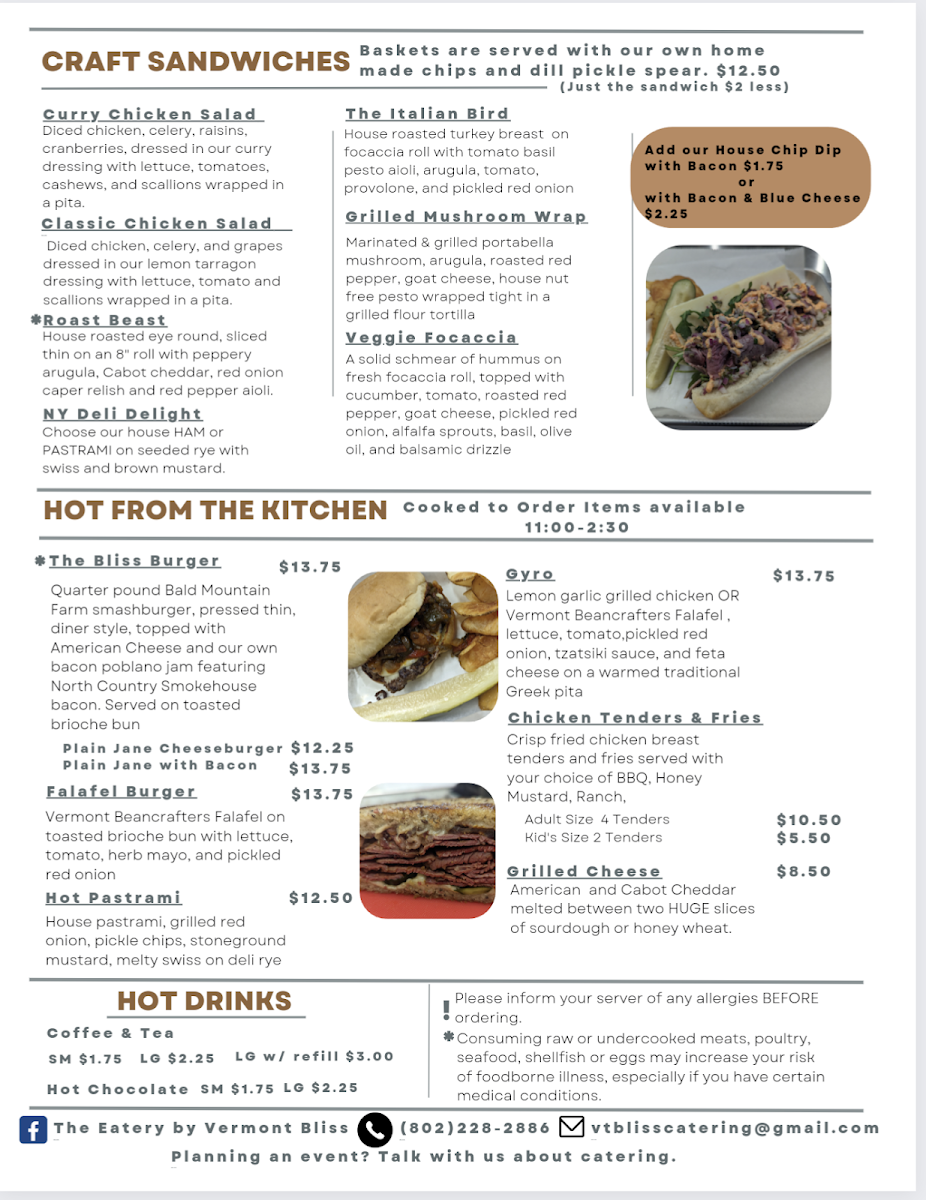 The Eatery by Vermont Bliss menu board