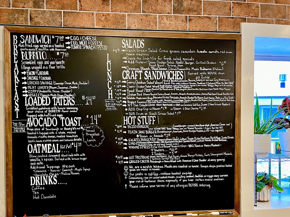 The Eatery by Vermont Bliss menu board