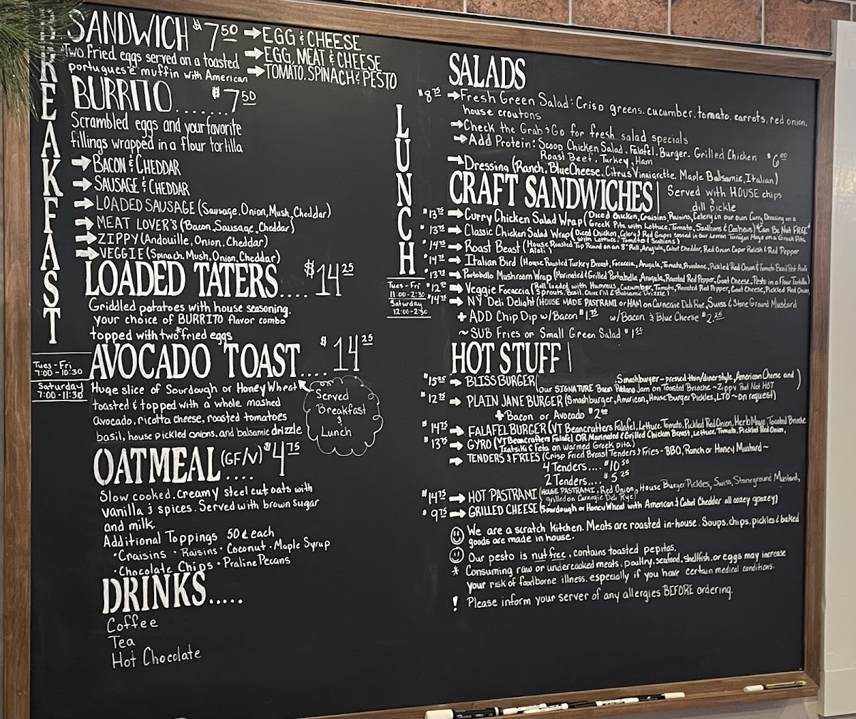 The Eatery by Vermont Bliss menu board