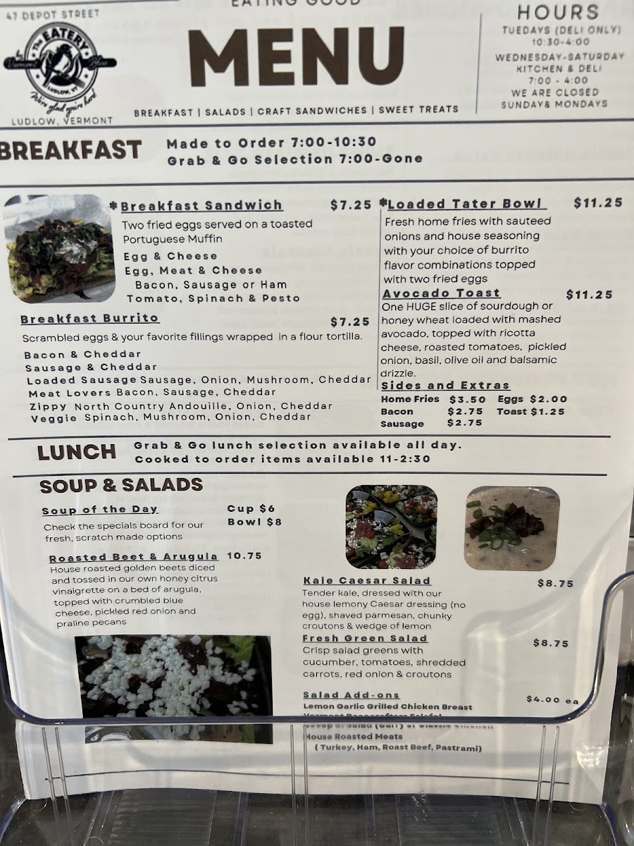 The Eatery by Vermont Bliss menu board