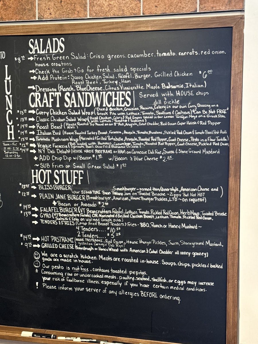 The Eatery by Vermont Bliss menu board