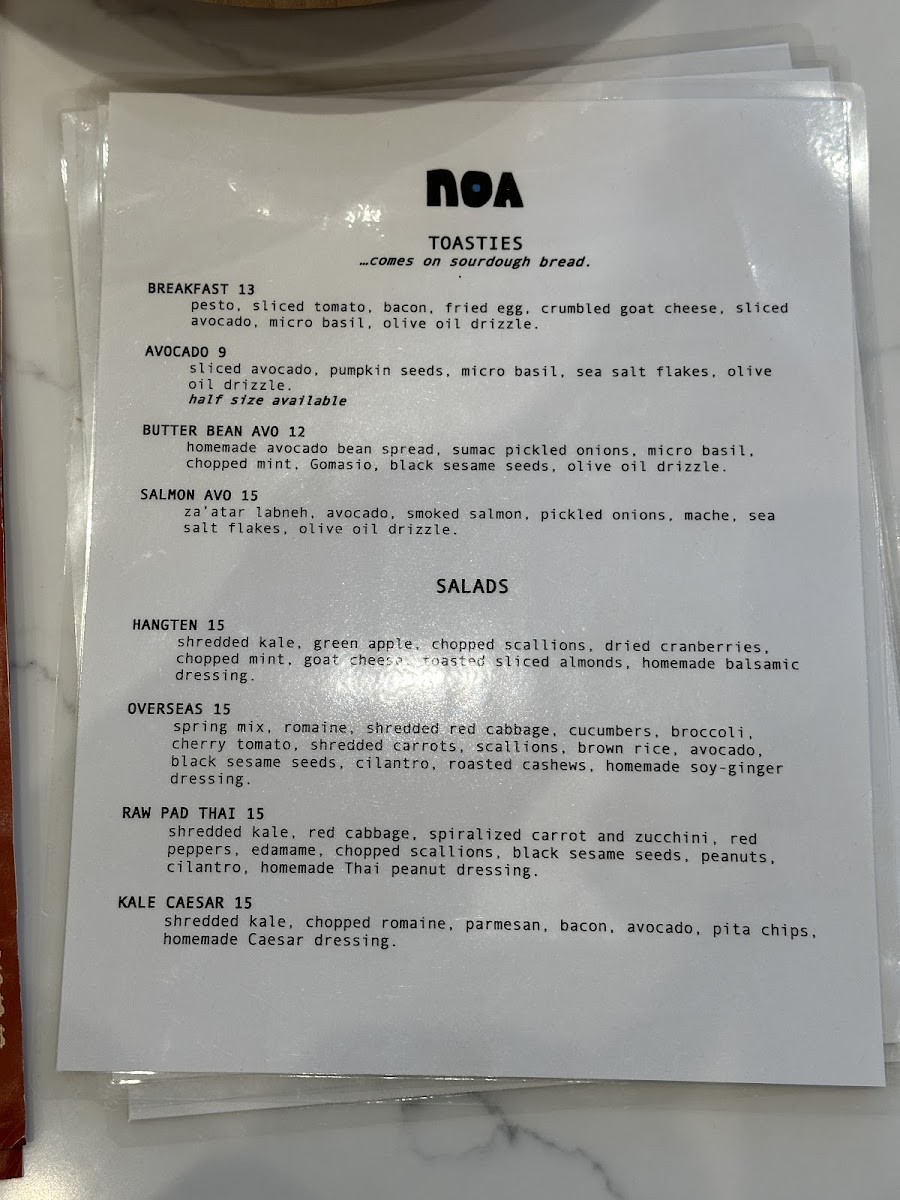 NOA Cafe menu board