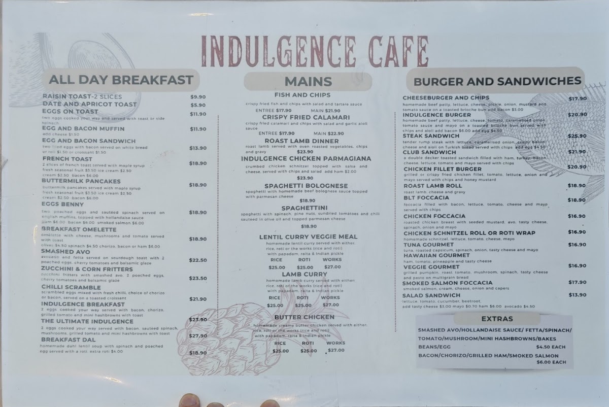 Indulgence Cafe menu board