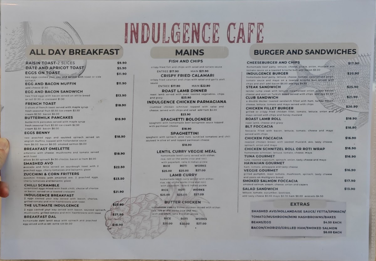 Indulgence Cafe menu board