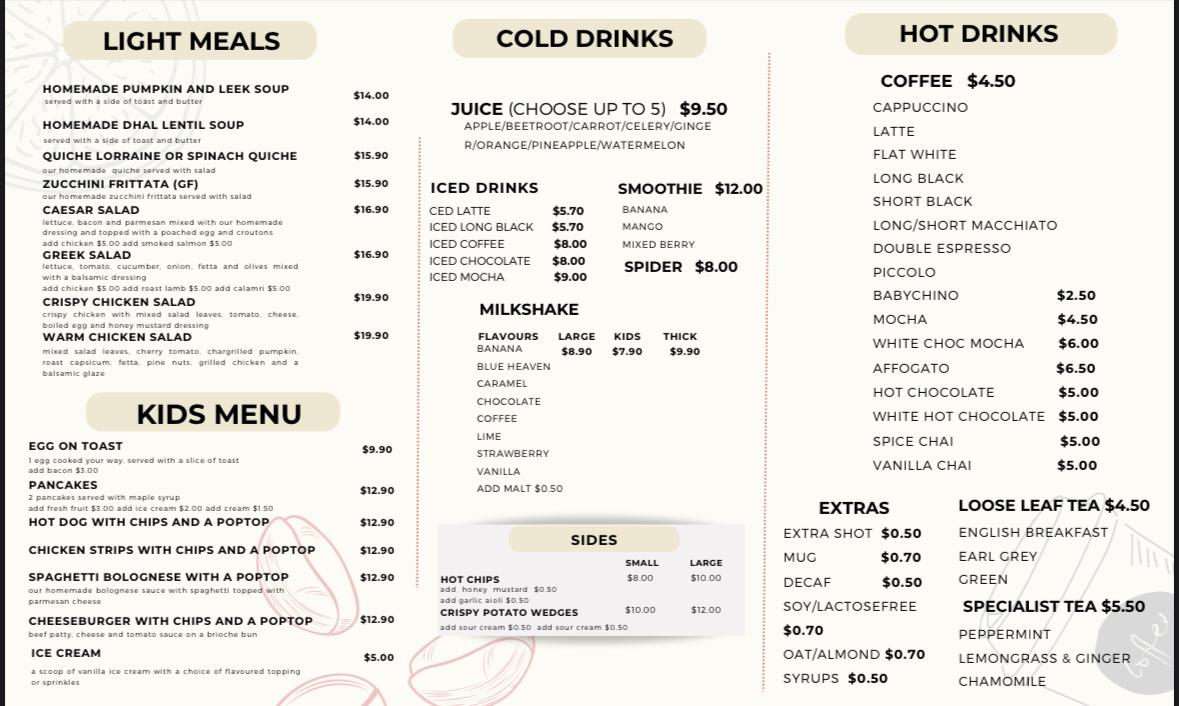 Indulgence Cafe menu board
