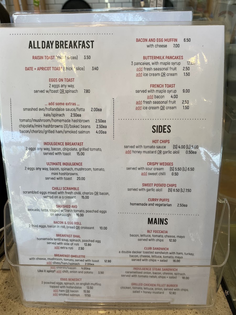 Indulgence Cafe menu board
