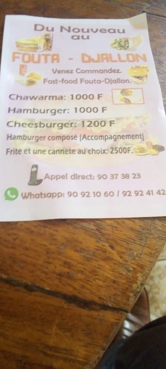 FOUTA DJALON menu board