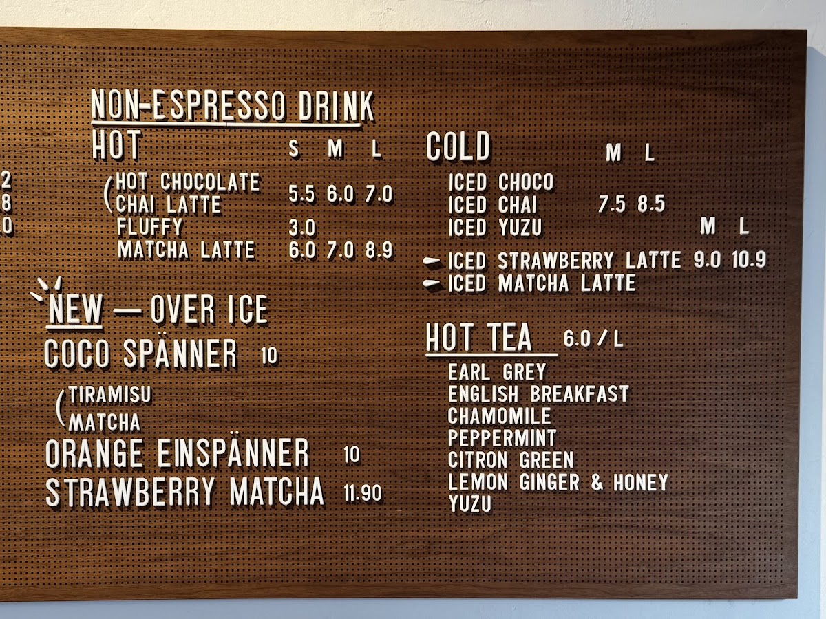 The EOS Coffee menu board