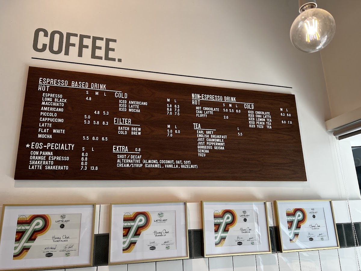 The EOS Coffee menu board