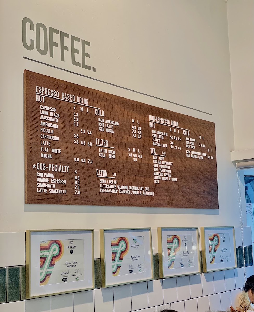 The EOS Coffee menu board