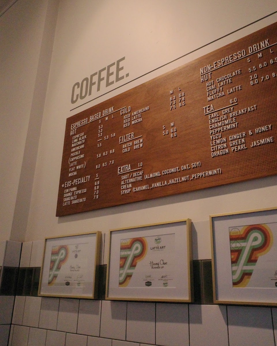 The EOS Coffee menu board