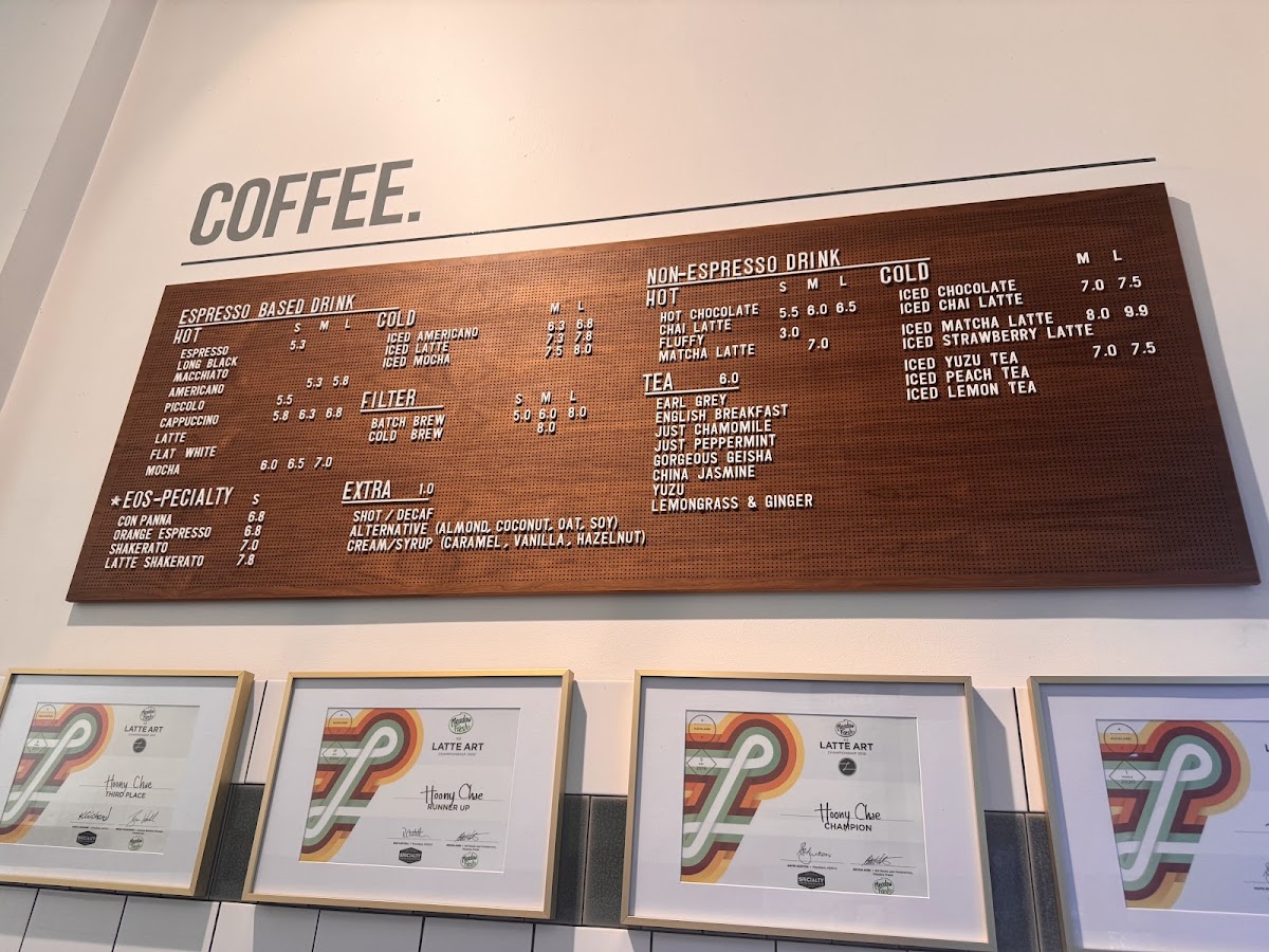 The EOS Coffee menu board
