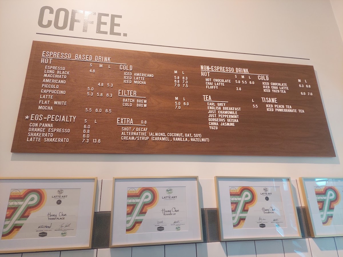 The EOS Coffee menu board