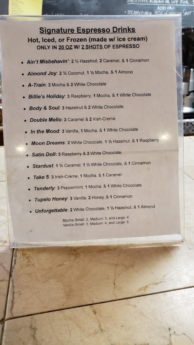 Java N Jive menu board