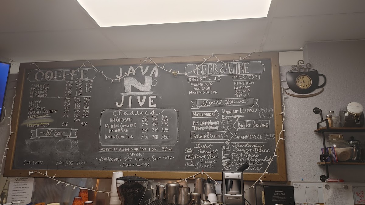 Java N Jive menu board