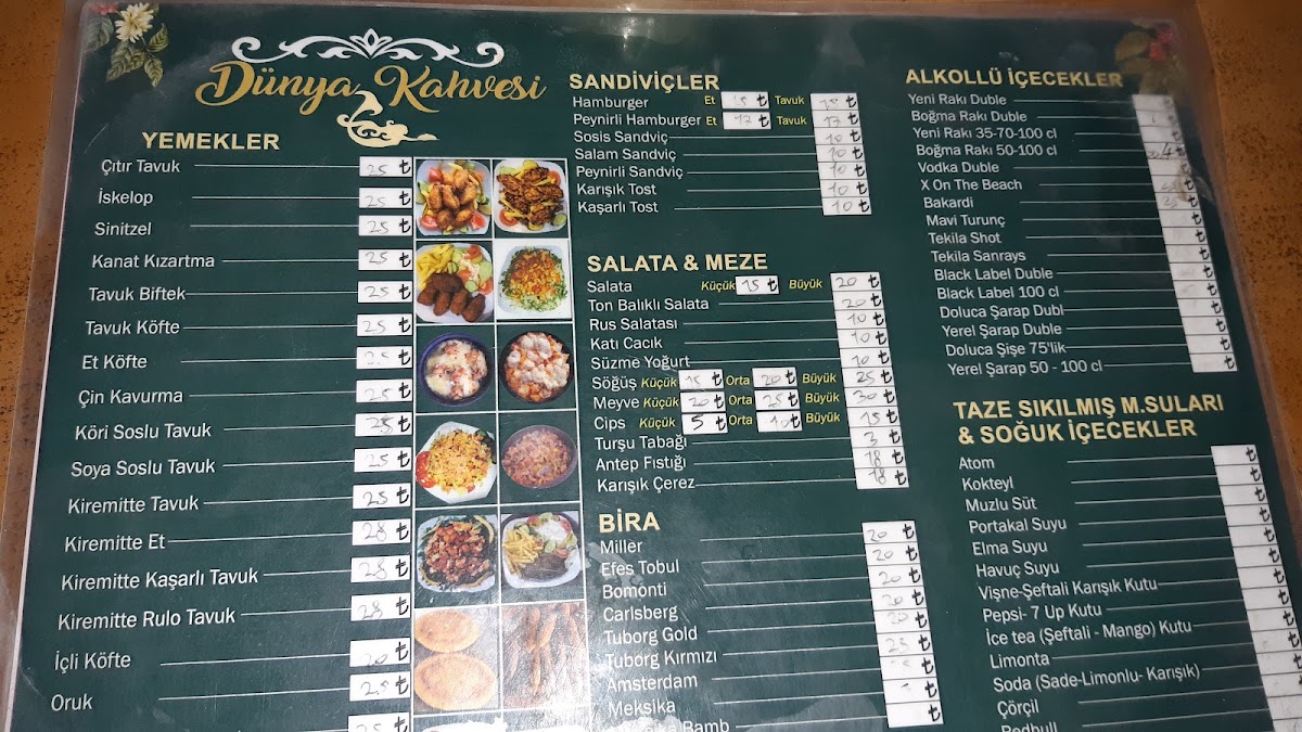 Dünya Kahvesi menu board