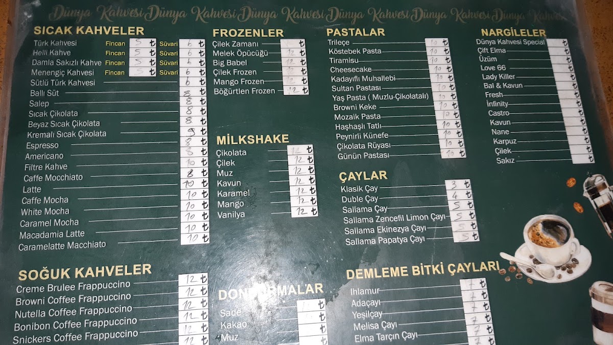 Dünya Kahvesi menu board