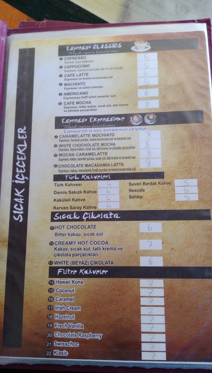 Dünya Kahvesi menu board