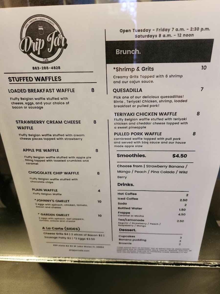 Drip Jar Cafe menu board