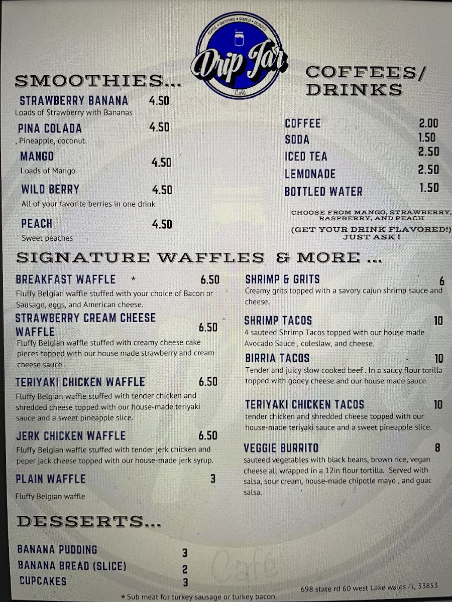 Drip Jar Cafe menu board