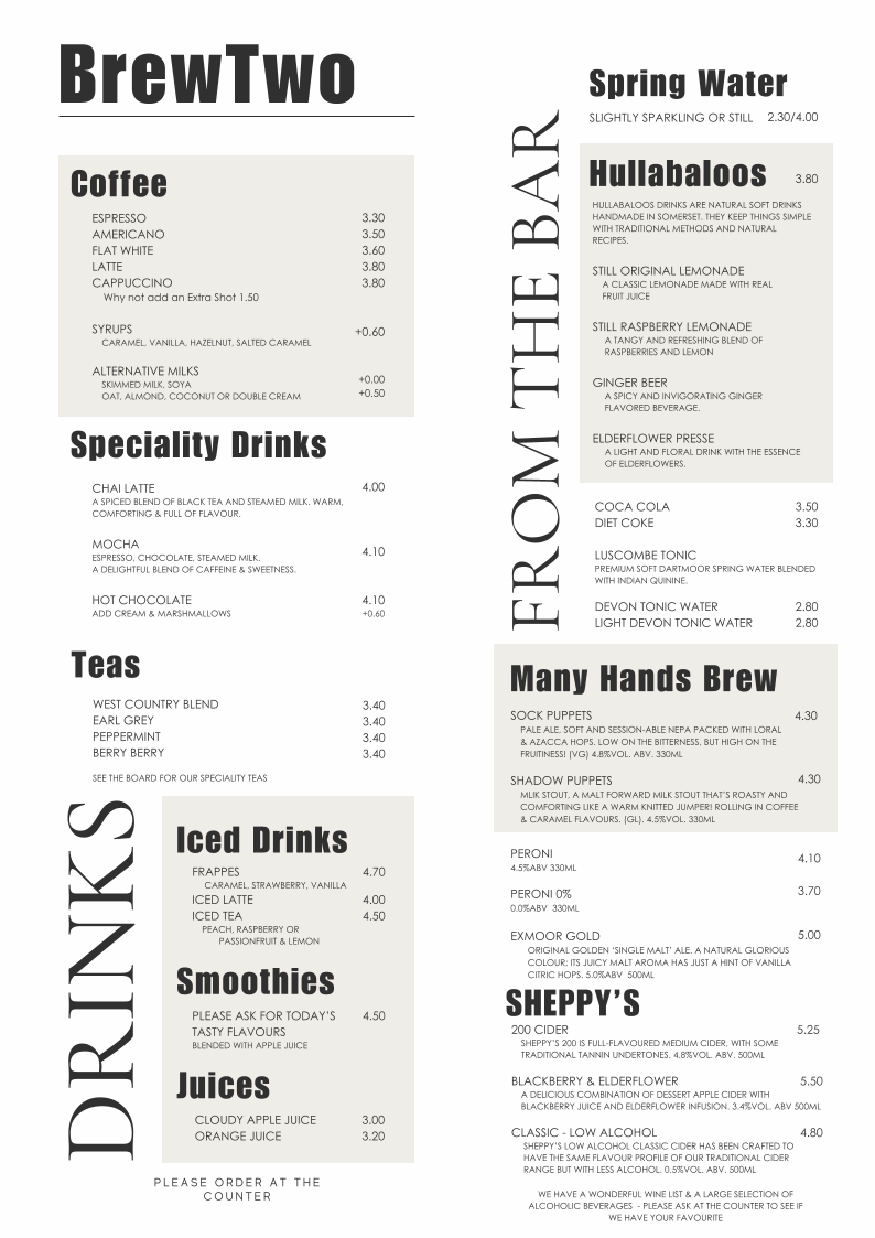 BrewTwo menu board