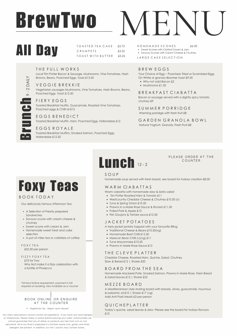 BrewTwo menu board