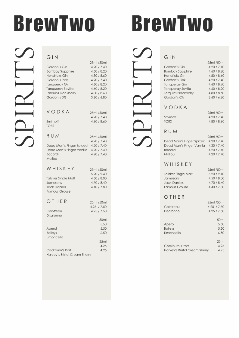 BrewTwo menu board