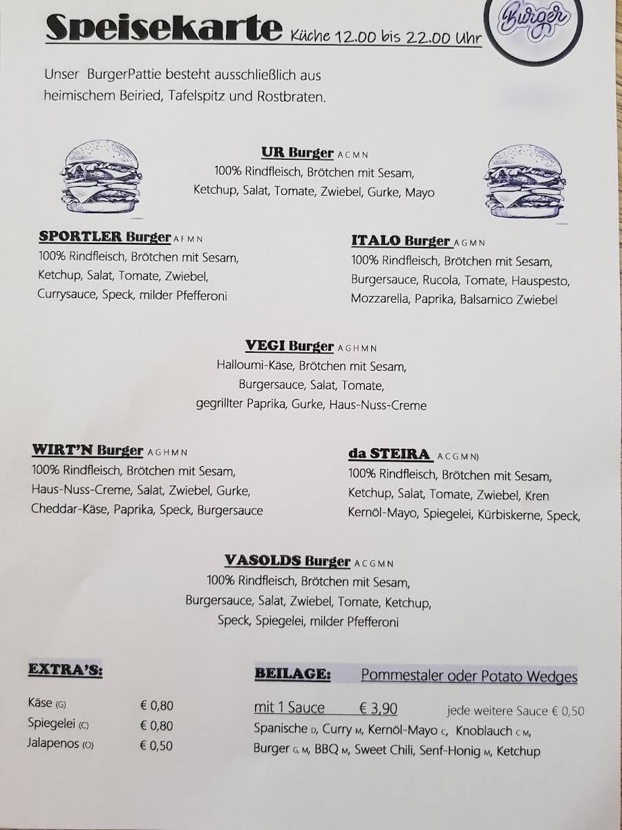 Café Pub Franziska menu board