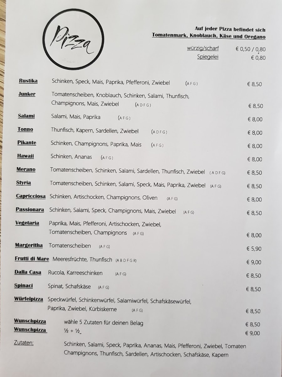 Café Pub Franziska menu board