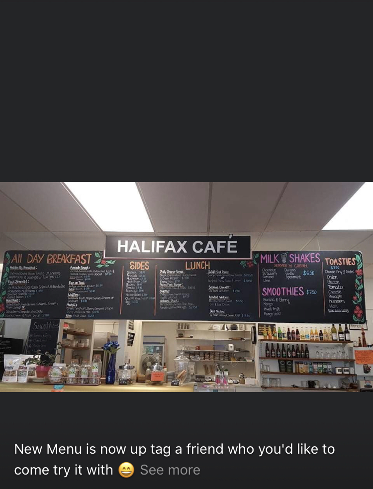 HALIFAX CAFE menu board