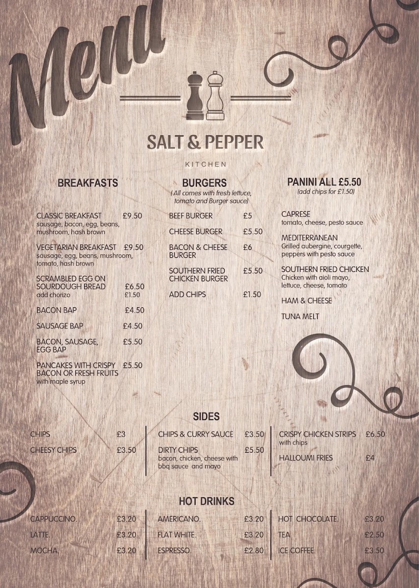 Salt and Pepper Kitchen Plymouth menu board
