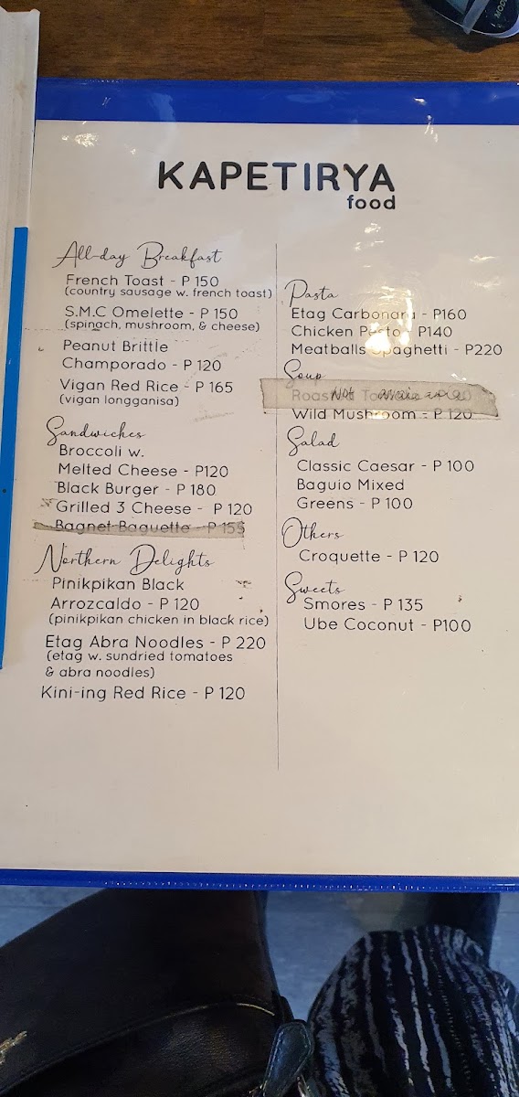 Kapetirya Philippine Coffee at Baguio menu board
