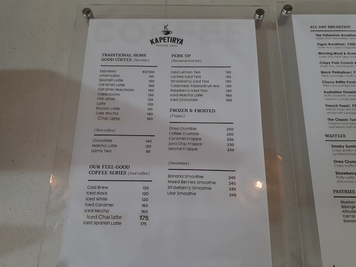 Kapetirya Philippine Coffee at Baguio menu board
