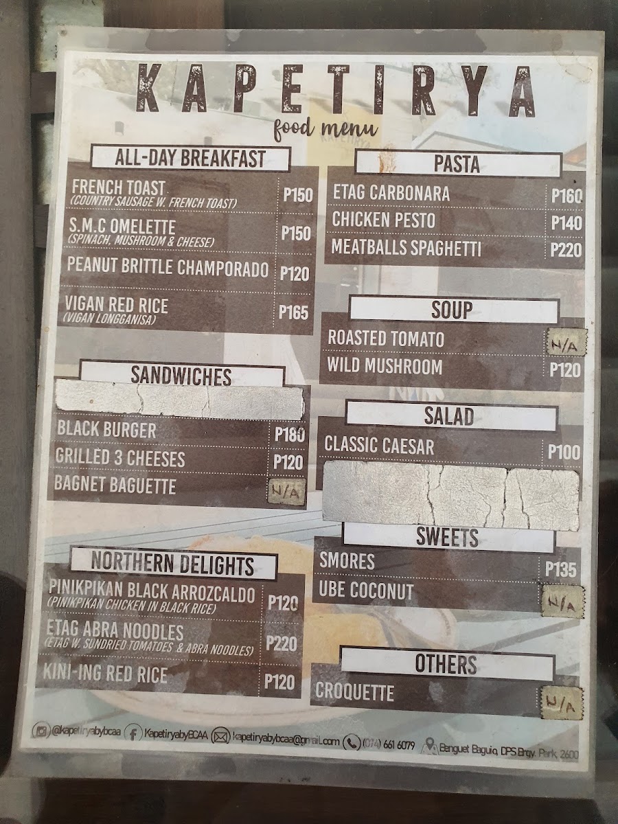 Kapetirya Philippine Coffee at Baguio menu board