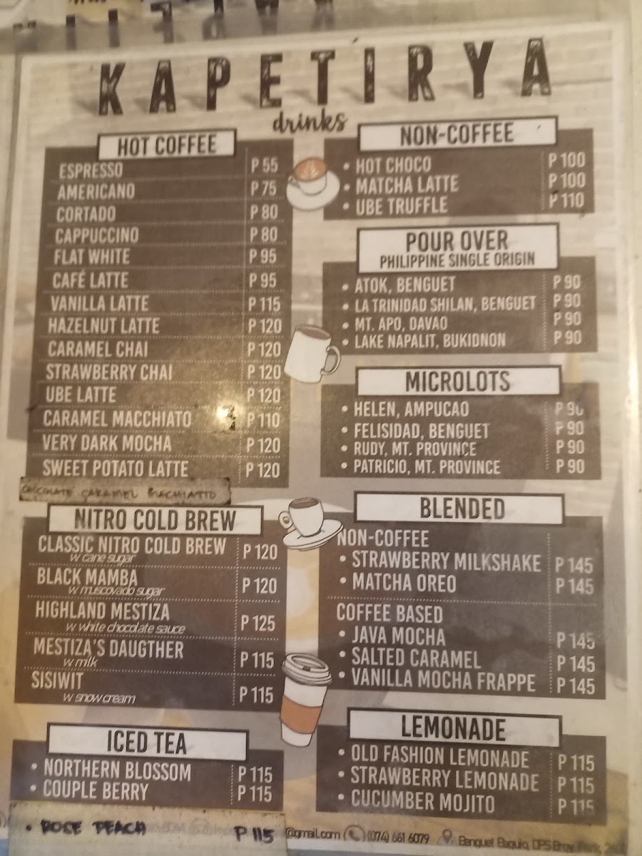 Kapetirya Philippine Coffee at Baguio menu board