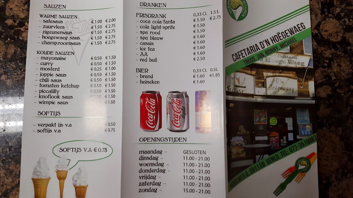 Cafetaria D'n Höegewaeg menu board