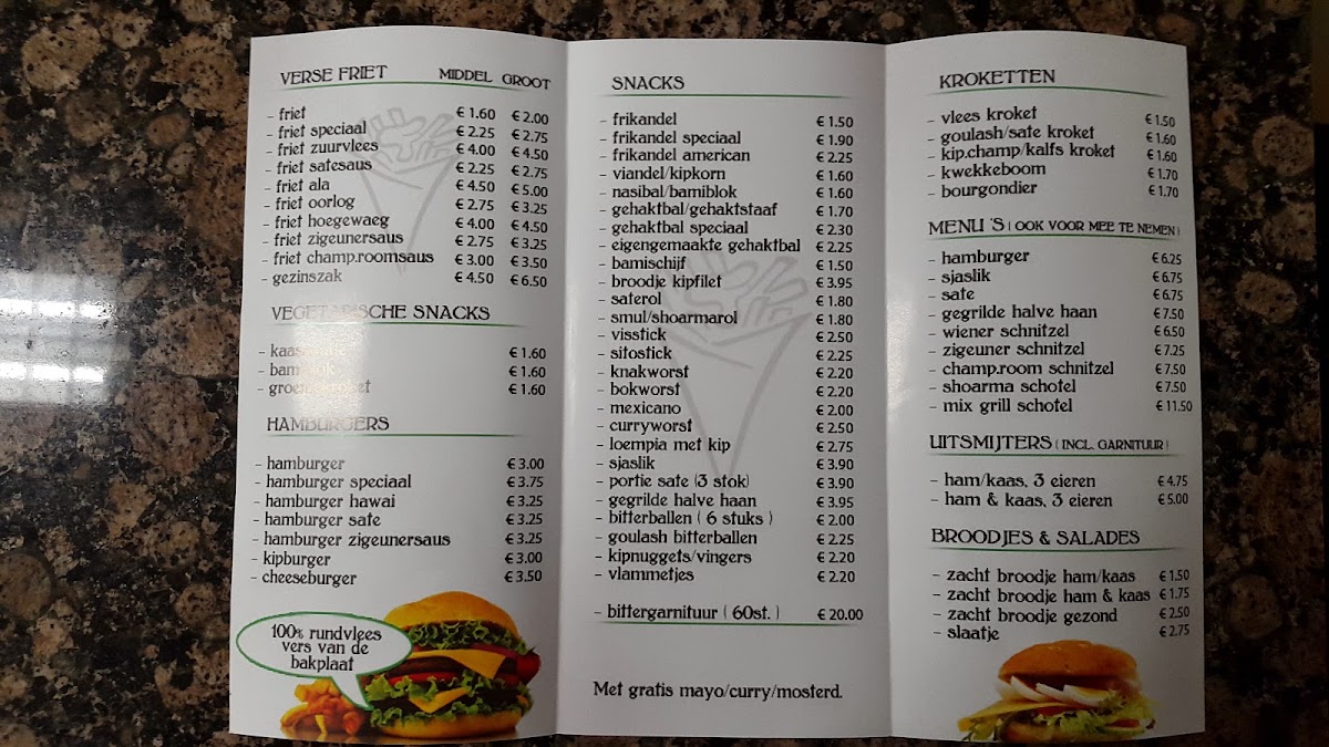 Cafetaria D'n Höegewaeg menu board
