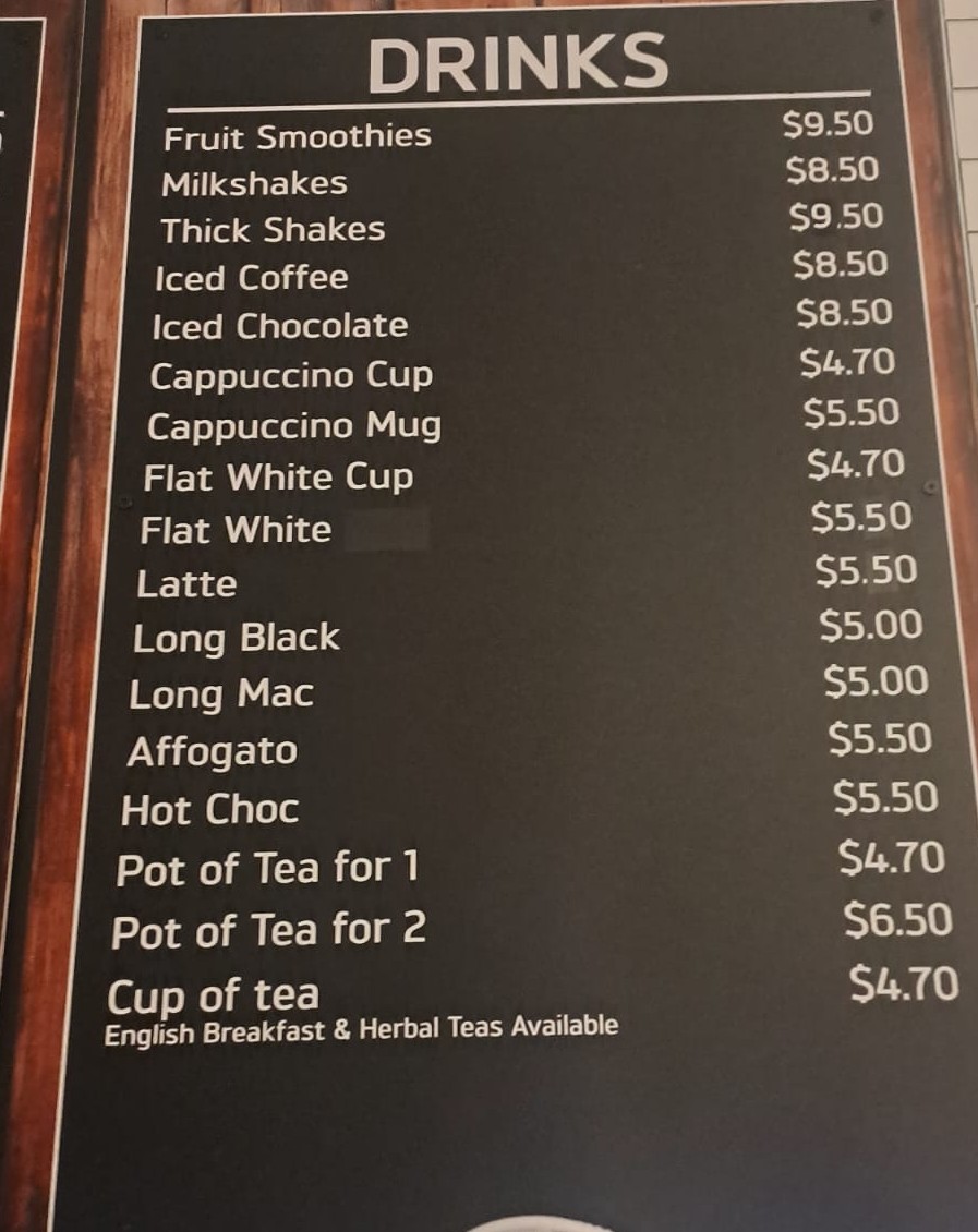 Cafe 21 Australind menu board