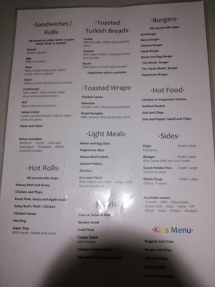 Cafe 21 Australind menu board