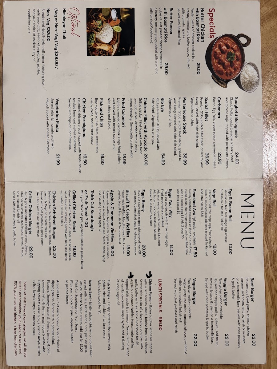 The Tin Plate Cafe menu board